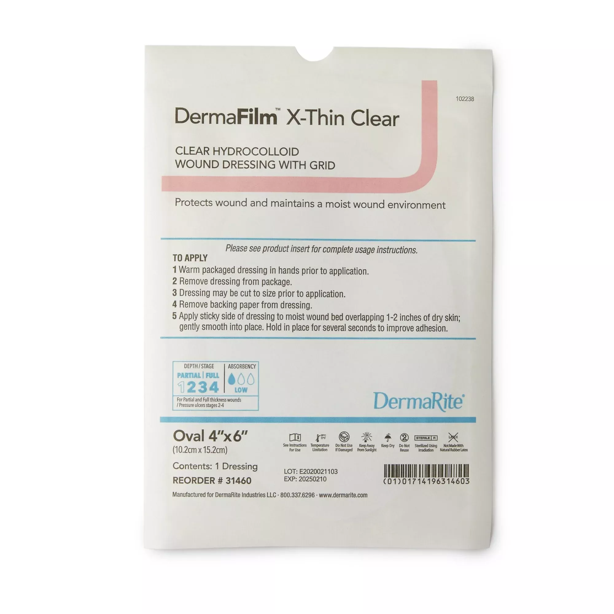 DermaFilm Thin Hydrocolloid Dressing, 4 x 6 Inch Oval