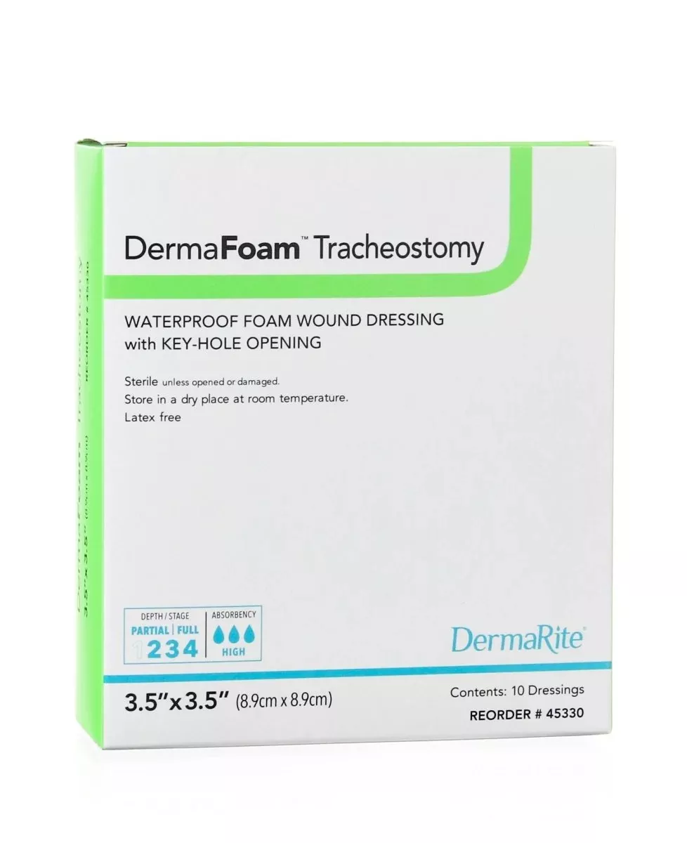DermaFoam Tracheostomy Nonadhesive without Border Foam Dressing, 3½ x 3½ Inch