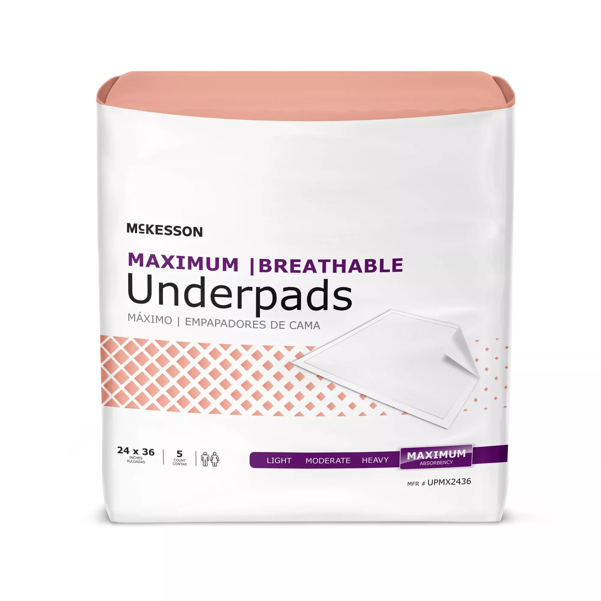 Disposable Underpad McKesson Ultimate Breathable 24 X 36 Inch Fluff / Polymer Heavy Absorbency #UPMX2436