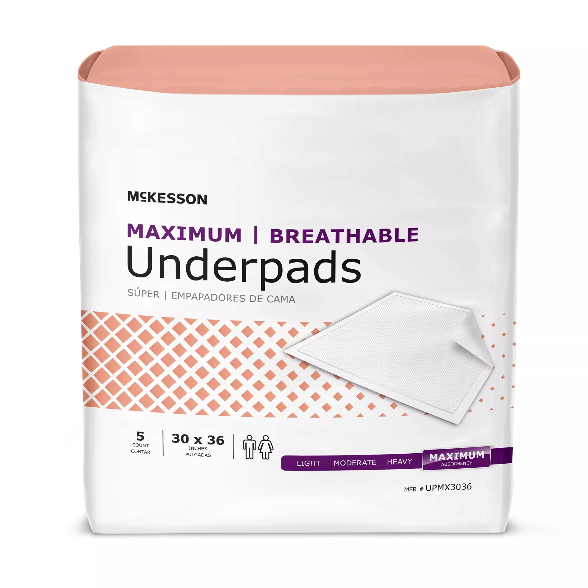 Disposable Underpad McKesson Ultimate Breathable 30 X 36 Inch Fluff / Polymer Heavy Absorbency #UPMX3036