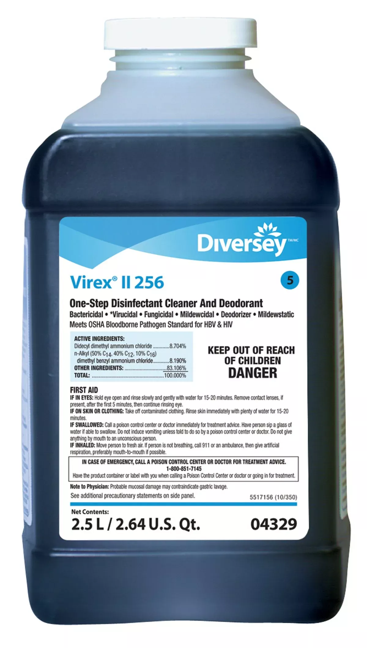 Diversey Virex II 256 Surface Disinfectant Concentrate, 2.5 liter