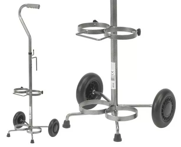 Dual Oxygen Cart with Silver Vein Finish, Adjustable