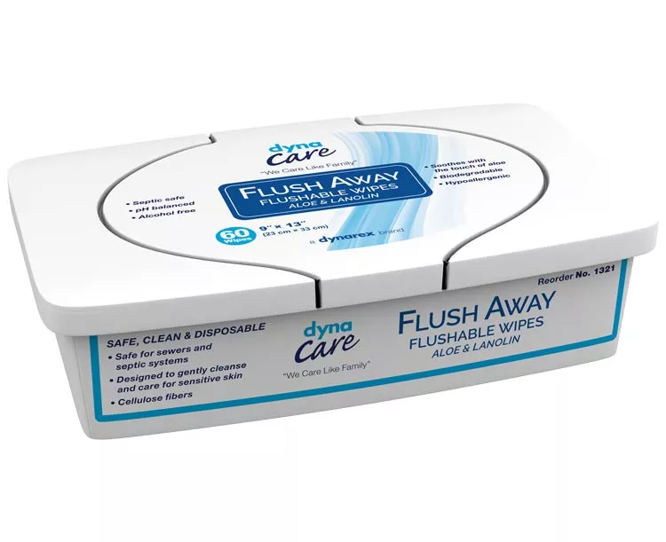 DynaCare Flushable Wipes Tubs, Adult Size
