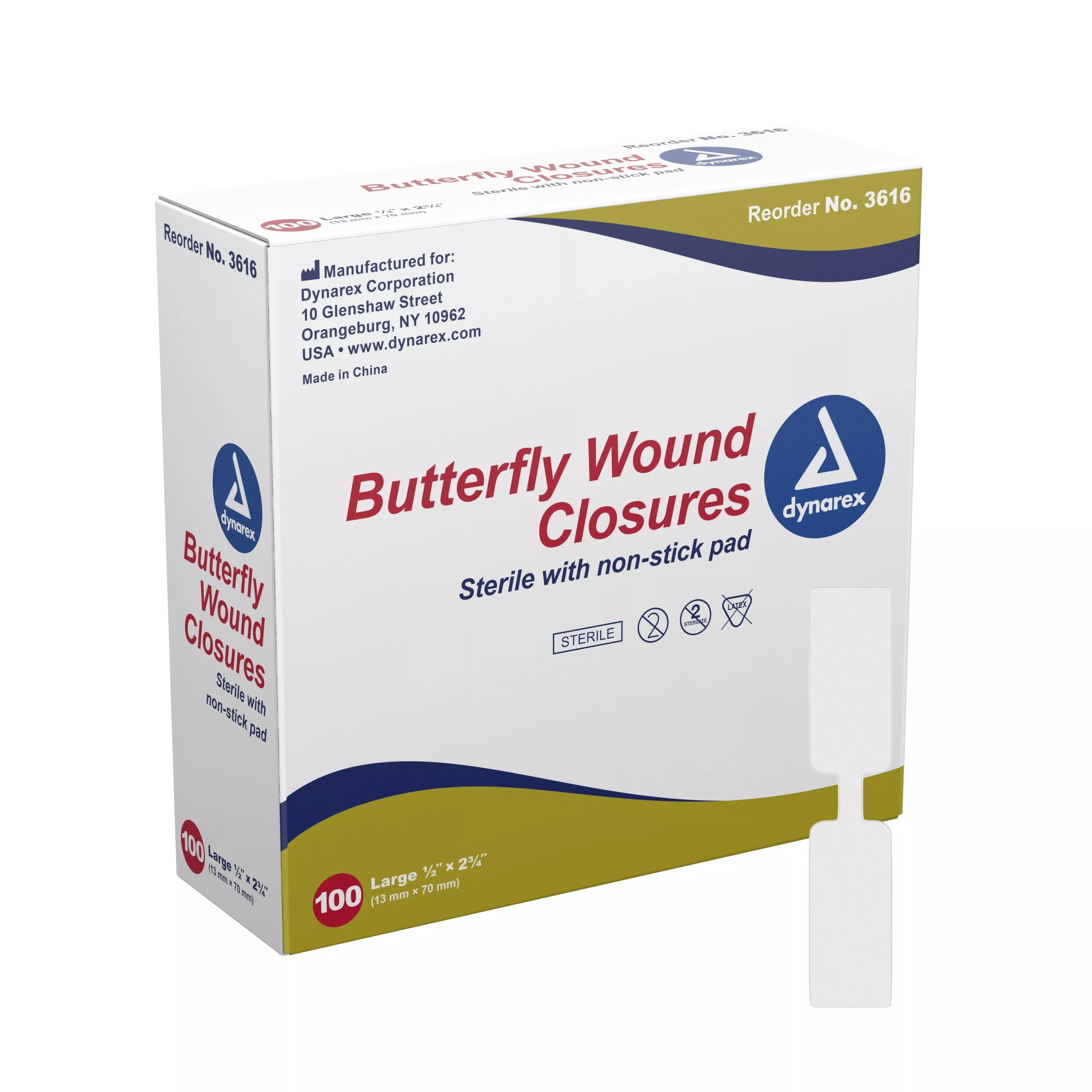 dynarex Butterfly Wound Closure Strip, 1/2 x 2-3/4 in., 100/BX