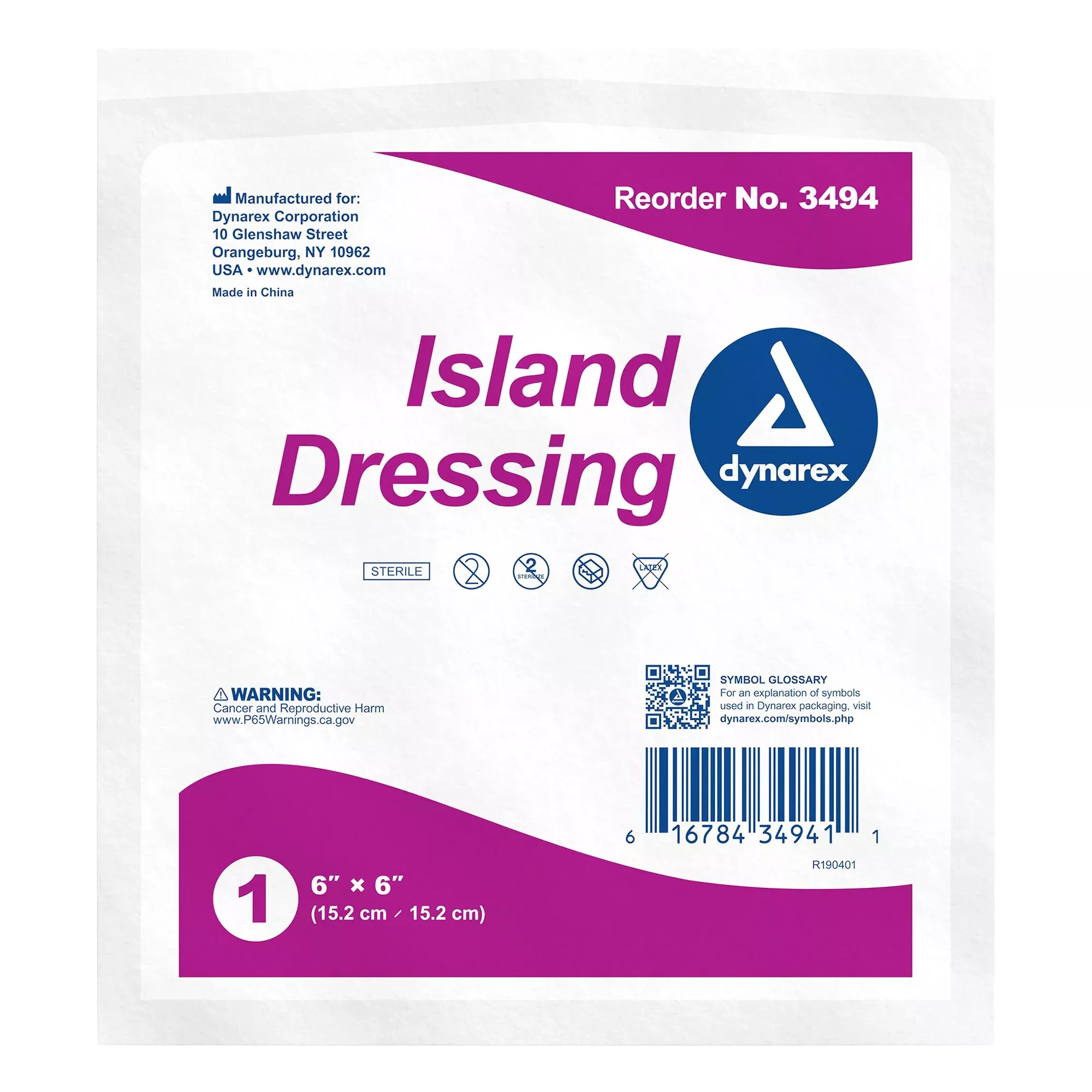 dynarex White Adhesive Dressing, 6 x 6 Inch
