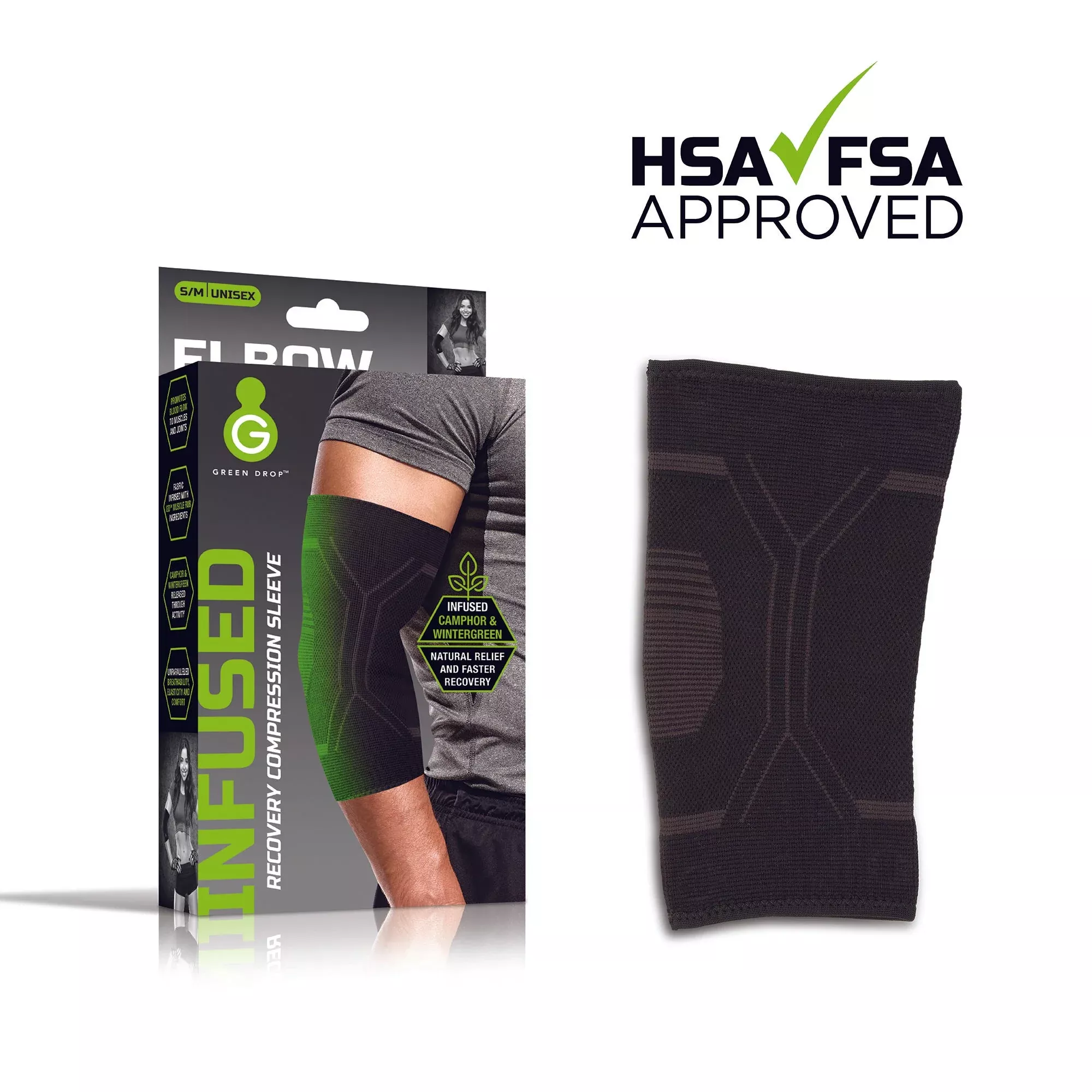 Elbow Support Green Drop™ Large / X-Large Pull-On Sleeve Left or Right Elbow 12 to 16 Inch Elbow Circumference Black #ELB-1451
