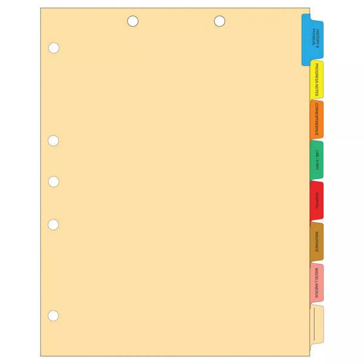 Filepro Chart Divider Side Tab Position #1-8 1/8" Cut 8 Titles Mylar Reinforced Tab Assorted Colors Manila 8-1/2" X 11" - 50 Per Box