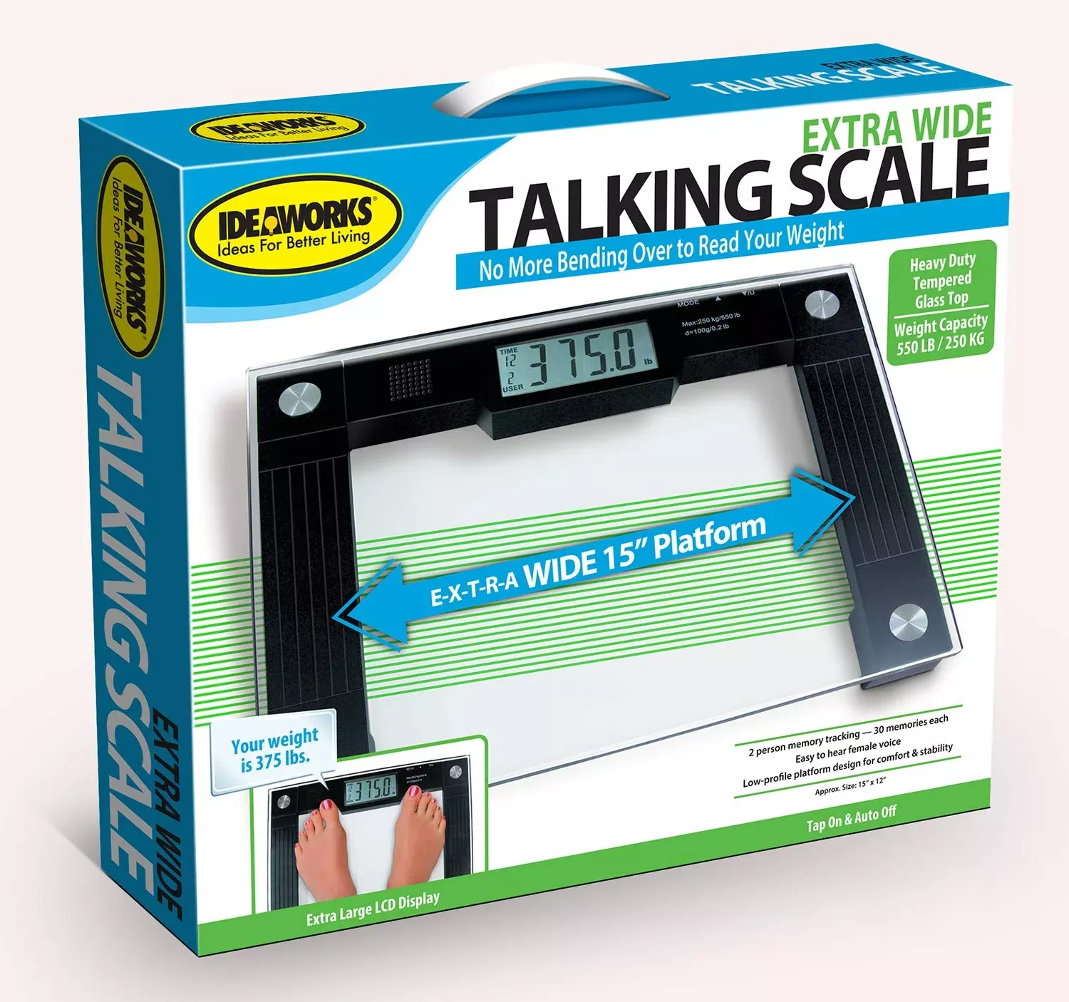 Floor Scale Ideaworks Digital Audio Display 550 lbs. Capacity Black / Glass AC Power