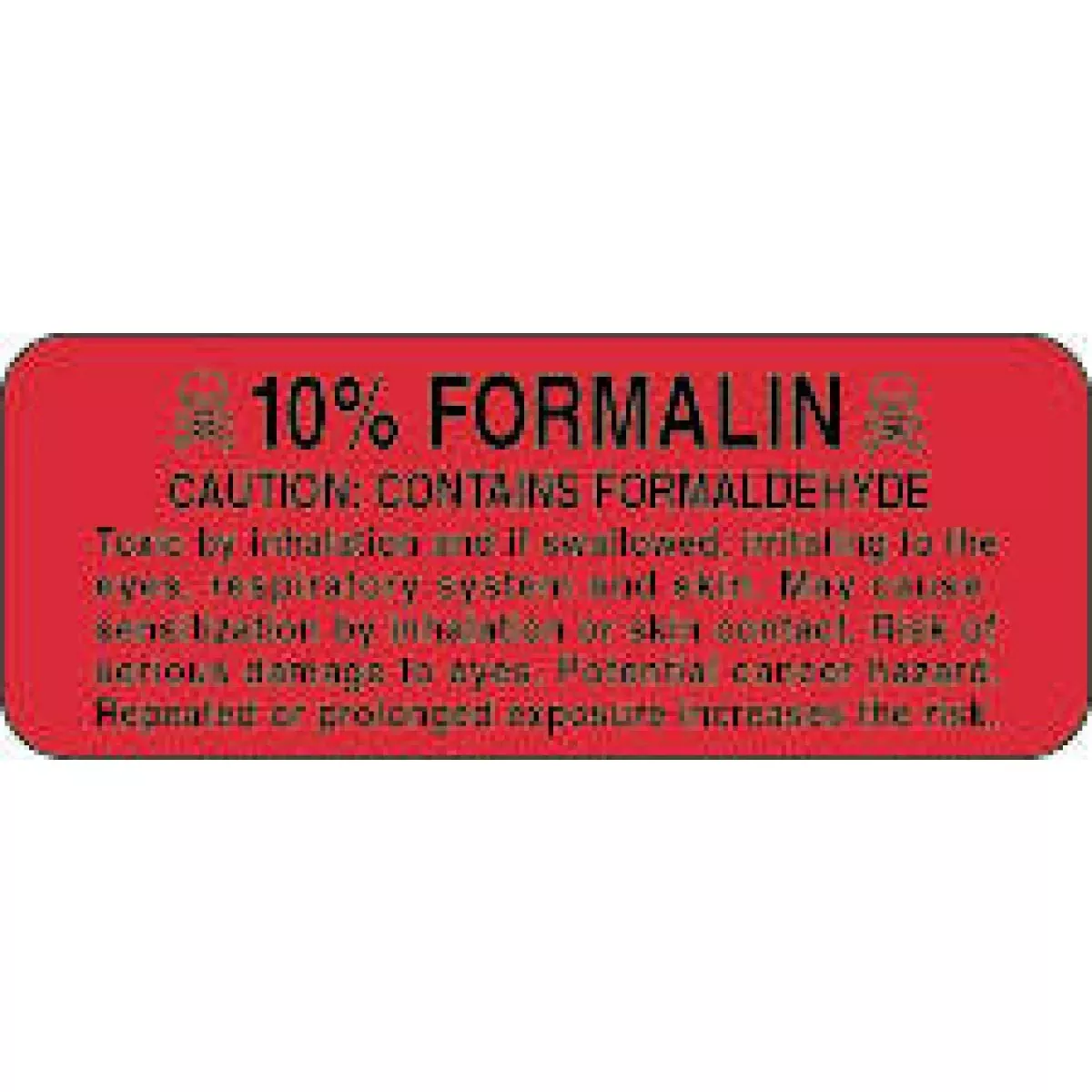 Hazard Label (Paper, Permanent) 10 % Formalin 2 1/4" X 7/8" Fluorescent Red - 1000 Labels Per Roll