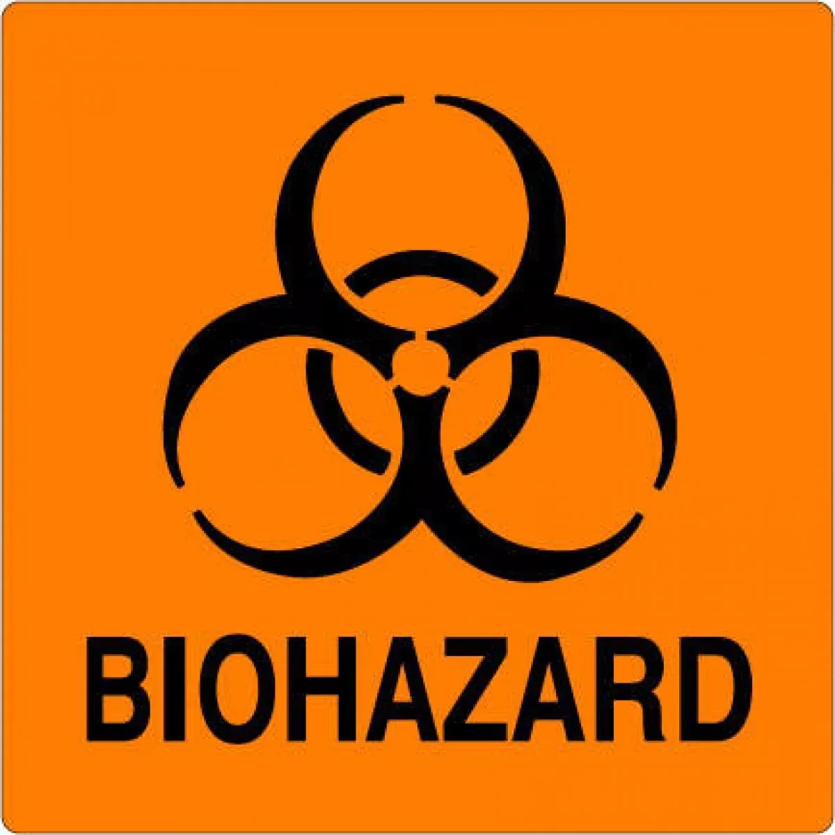 Hazard Label (Paper, Permanent) Biohazard 6" X 6 Fluorescent Orange - 50 Labels Per Package