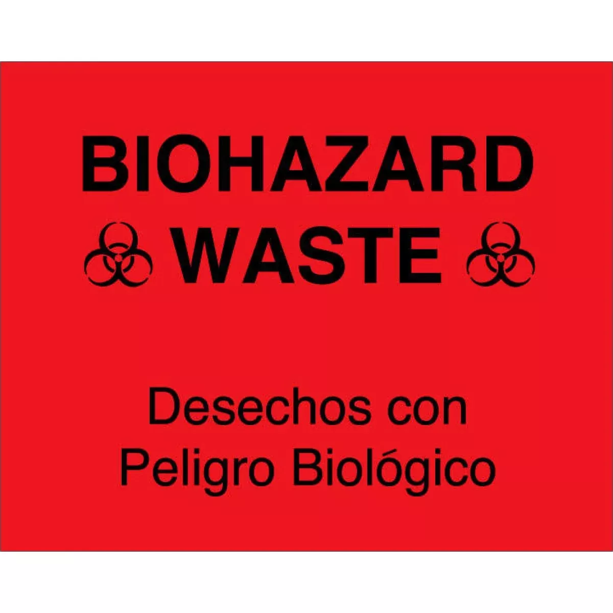 Hazard Label (Paper, Permanent) Biohazard Waste 10" X 8" Fluorescent Red - 50 Labels Per Package