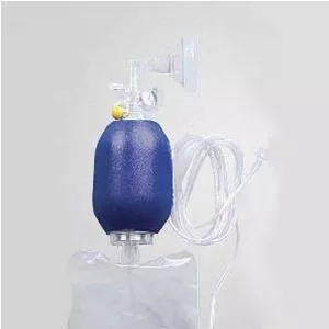 Infant Resuscitation Device with Mask and Expandable, Variable Volume Oxygen Reservoir Tubing