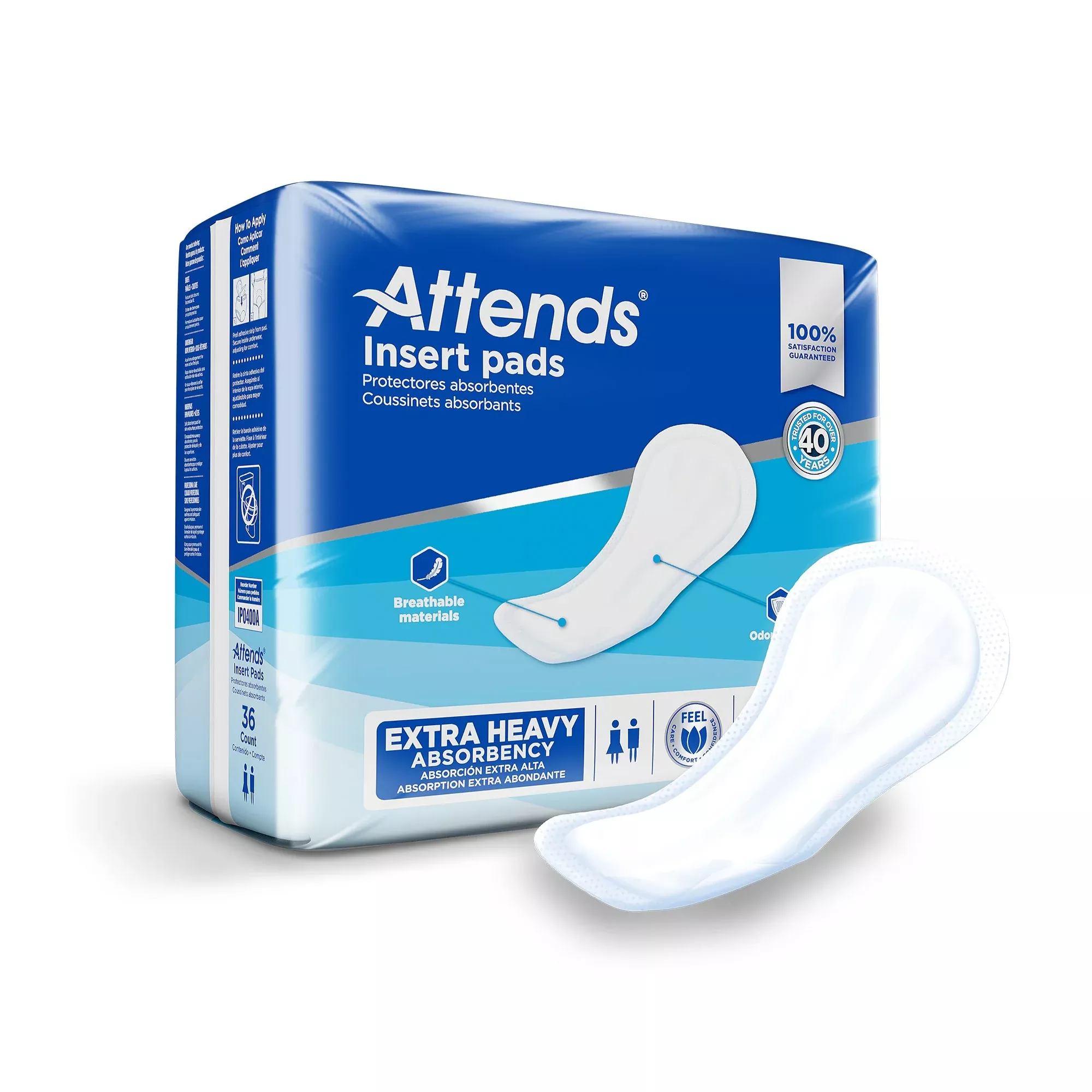 IP0400A Attends Insert Pad Disposable Incontinence Liner 16-1/2 Inch Length Moderate Absorbency Polymer Core One Size Fits Most