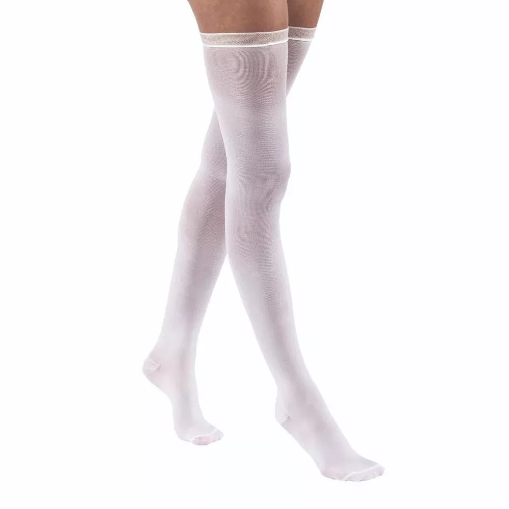 Jobst Anti-Embolism Open Toe Thigh High Compression Stockings, White