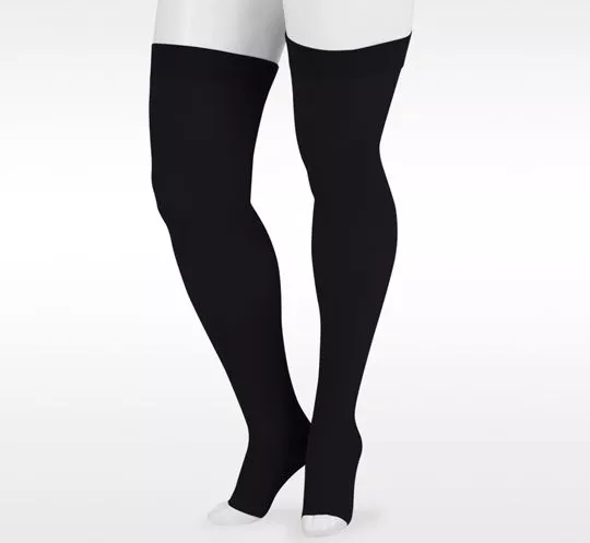Juzo 3512AG Dynamic 30-40 mmHg Open Toe Thigh High Compression Stockings, Silicone Top Band