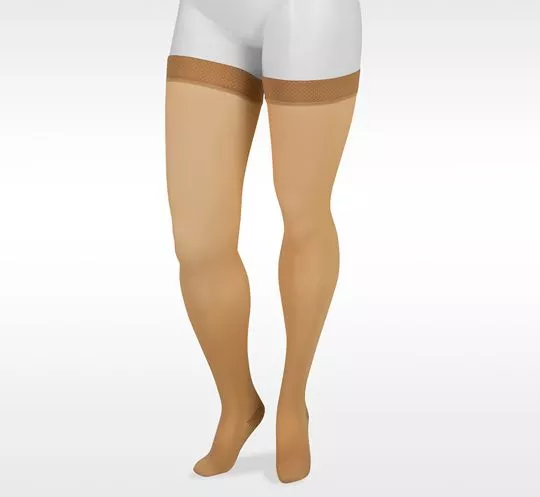 Juzo Basic 4411AG Closed Toe 20-30 mmHg Thigh High Compression Stockings Silicone Border, Beige