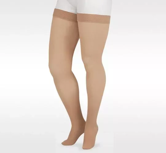 Juzo Soft 2002 Thigh High 30-40 mmHg Compression Stockings, Closed To,e Beaded Silicone Top Band, Short