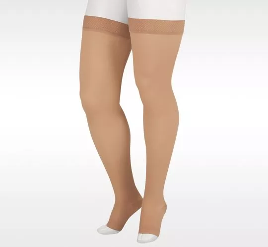 Juzo Soft 2002 Thigh High 30-40 mmHg Compression Stockings, Open Toe, Beaded, Silicone Top Band