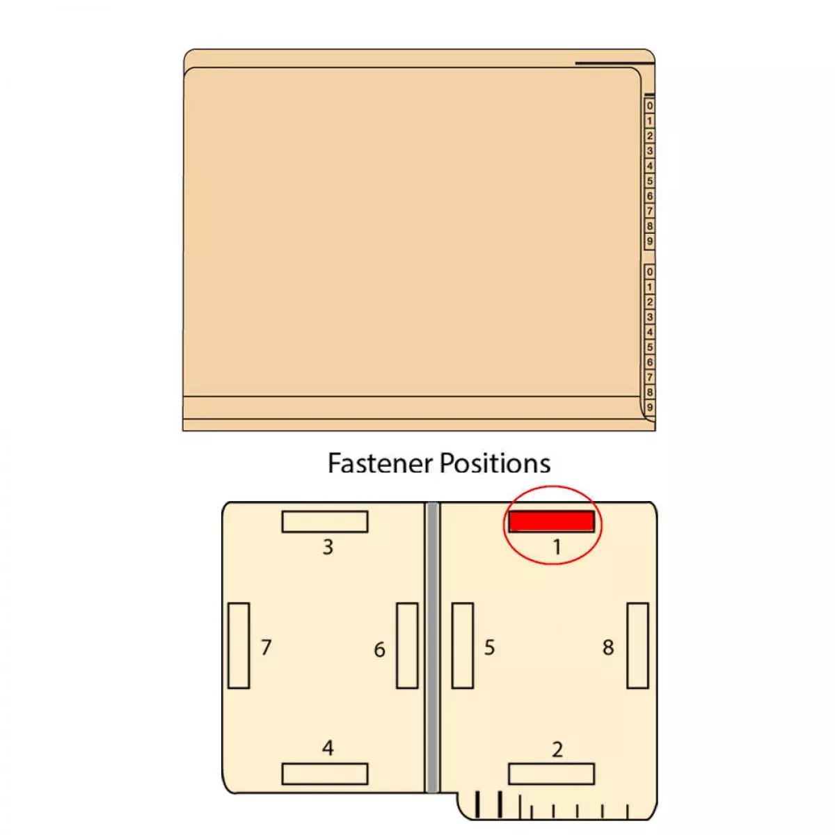 Kardex Comparable End Tab Folder Fas# 1 11Pt Color Stock Tan 0-9 Scale Printed Twice On Tab 11-3/4"X9-1/2" 2Ply Top And Side 50 Per Box