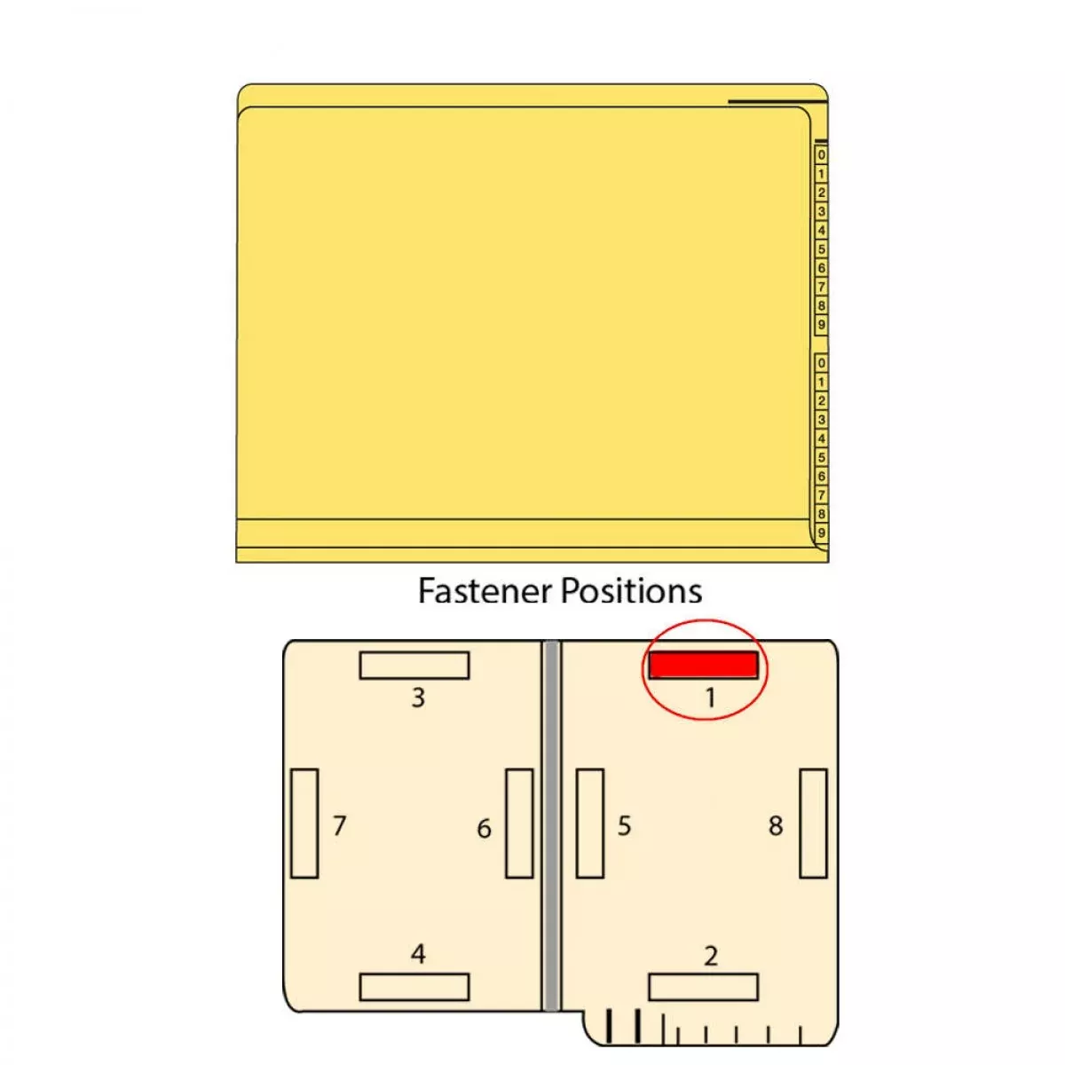 Kardex Comparable End Tab Folder Fas# 1 11Pt Color Stock Yellow 0-9 Scale Printed Twice On Tab 11-3/4"X9-1/2" 2Ply Top And Side 50 Per Box