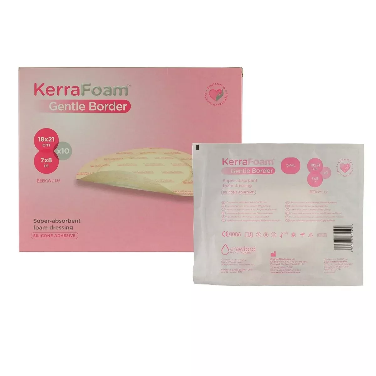 KerraFoam Gentle Border Silicone Foam Dressing, 7 x 8 Inch