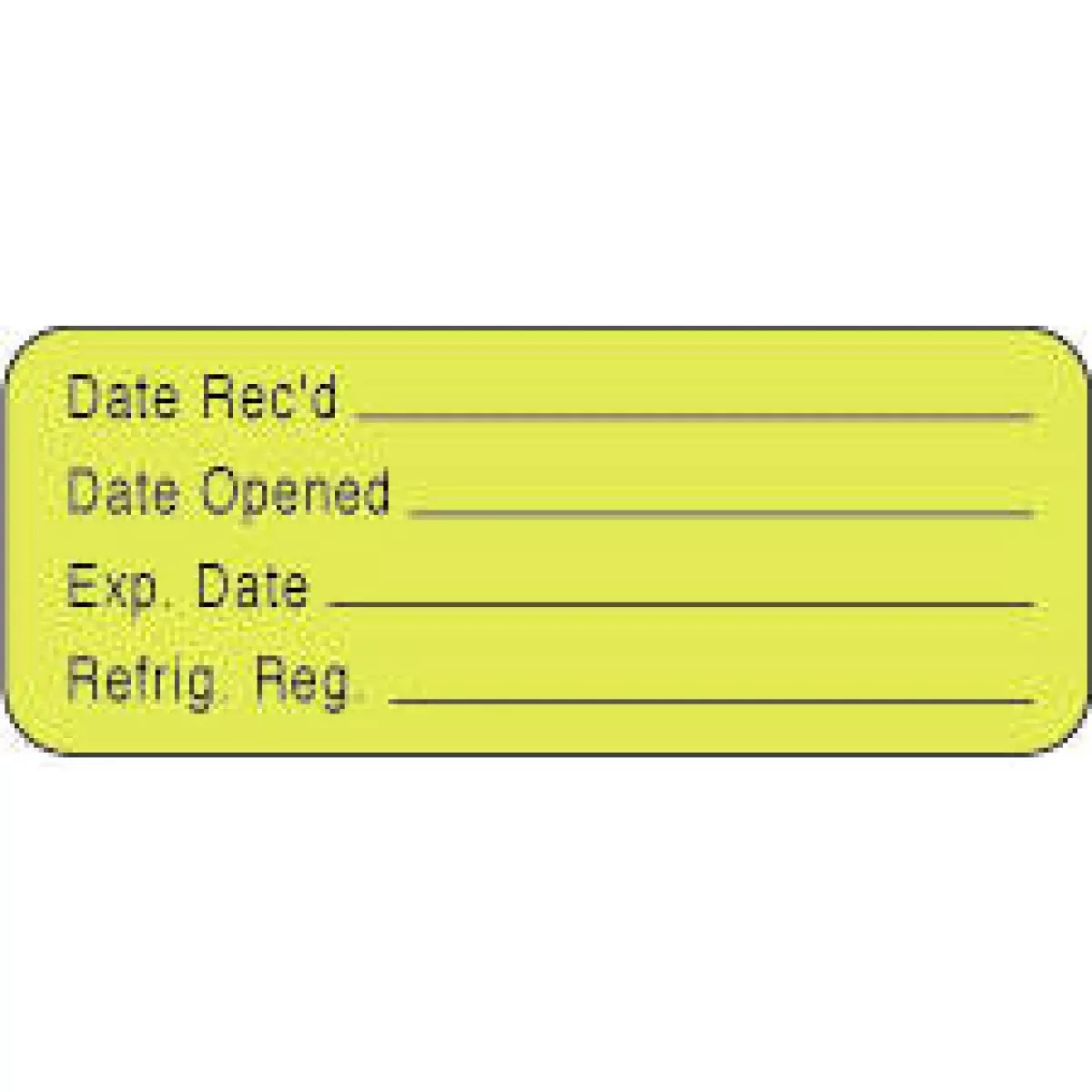 Lab Communication Label (Paper, Permanent) Date Recd ___ 2 1/4" X 7/8" Fluorescent Yellow - 1000 Per Roll