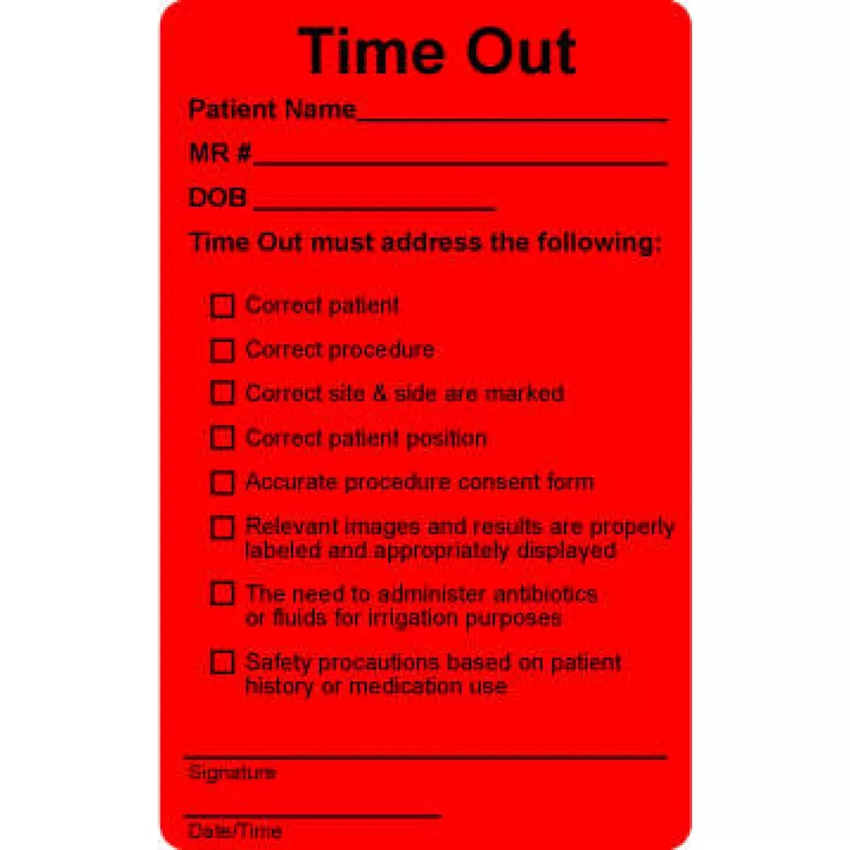 Label Paper Permanent Time Out 4" X 2 1/2" Fl. Red 500 Per Roll