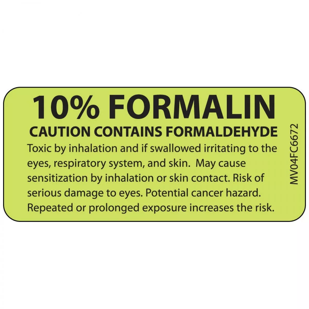 Label Paper Removable 0.1" Formalin Caution 1 Core 2 1/4" X 1 Fl. Chartreuse 420 Per Roll