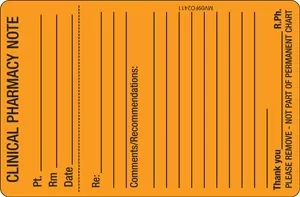 Label Paper Removable Clinical Pharmacy 1" Core 4" X 2 5/8" Fl. Orange 375 Per Roll