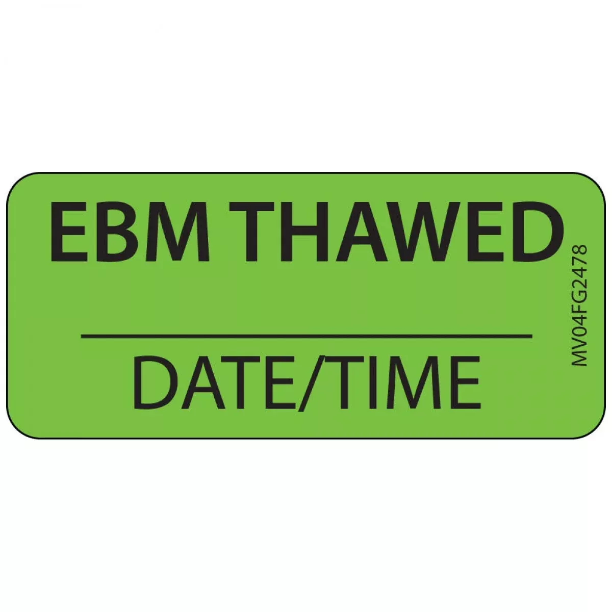 Label Paper Removable Ebm Thawed Date/Time 1" Core 2 1/4" X 1 Fl. Green 420 Per Roll