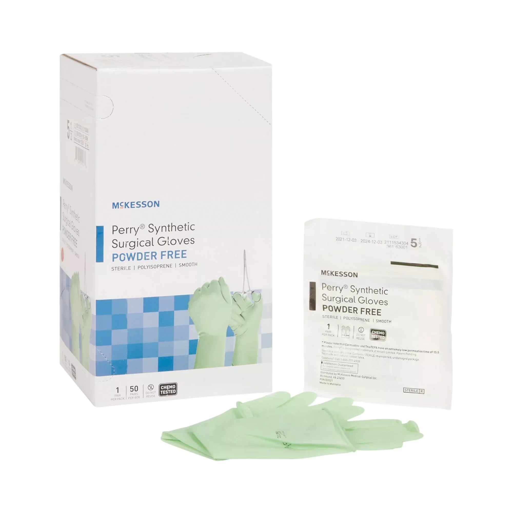 McKesson 1044719 Perry Performance Plus Polyisoprene Surgical Glove, Size 5.5, Green