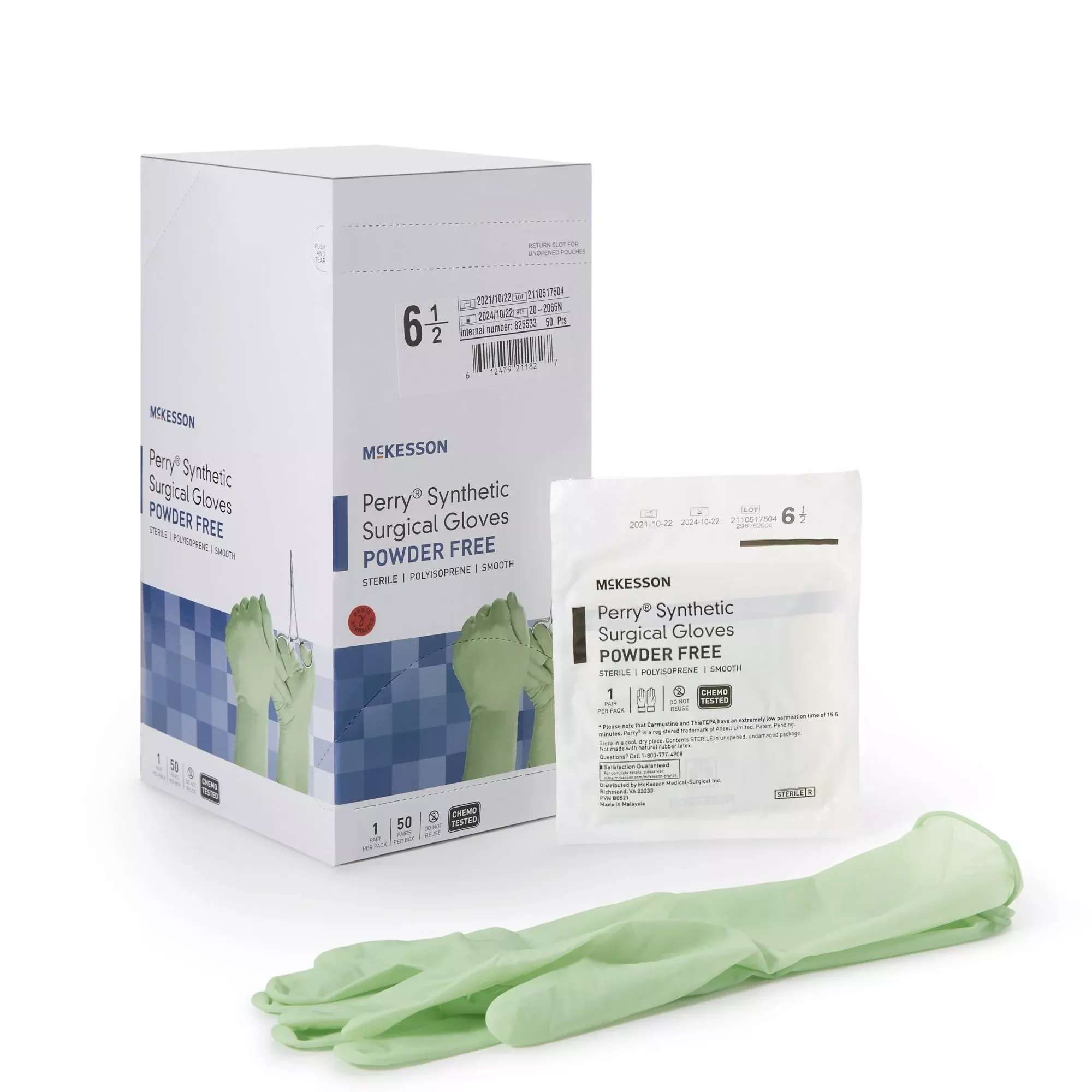 McKesson 20-2065N Perry Performance Plus Polyisoprene Surgical Glove, Size 6.5, Green