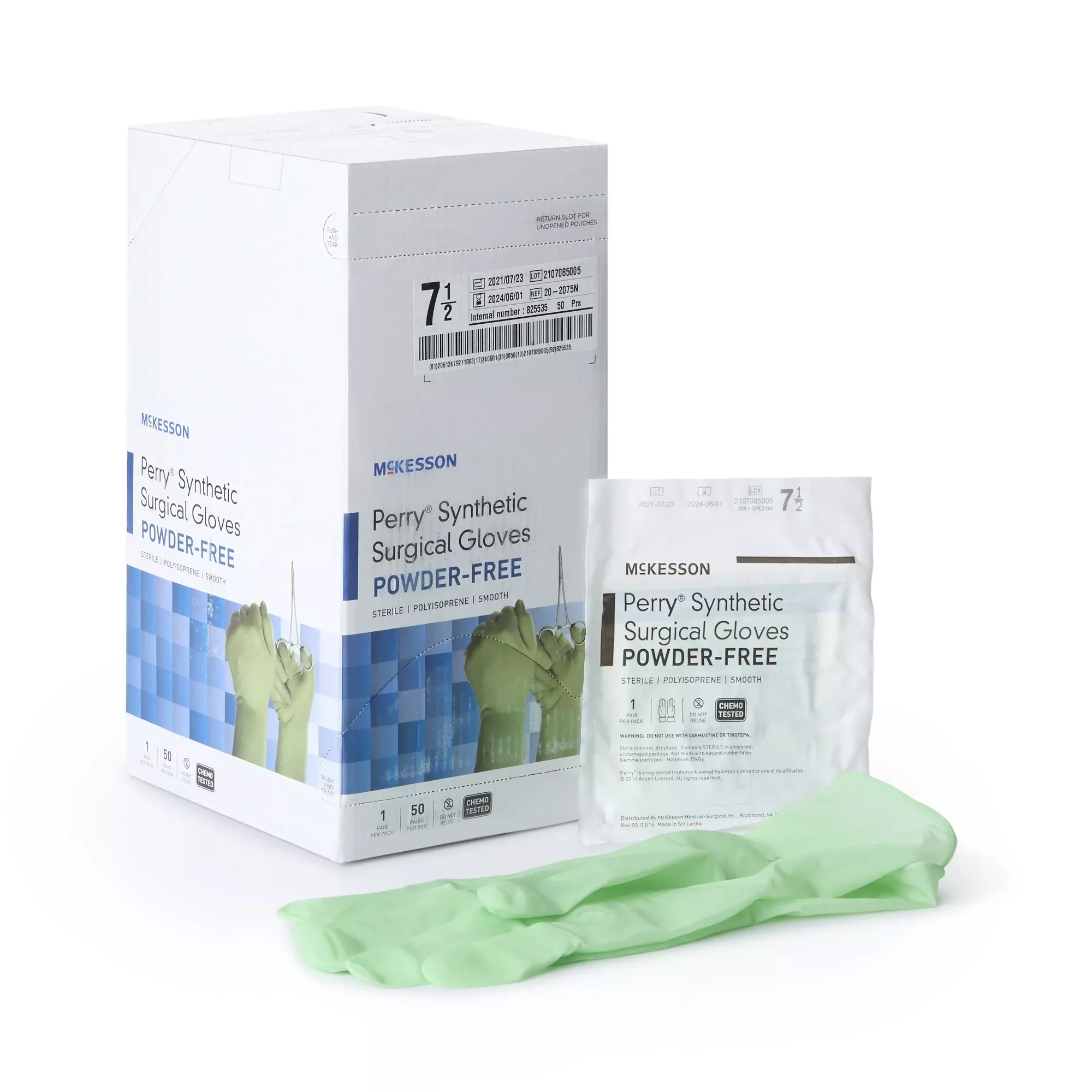 McKesson 20-2075N Perry Performance Plus Polyisoprene Surgical Glove, Size 7.5, Green