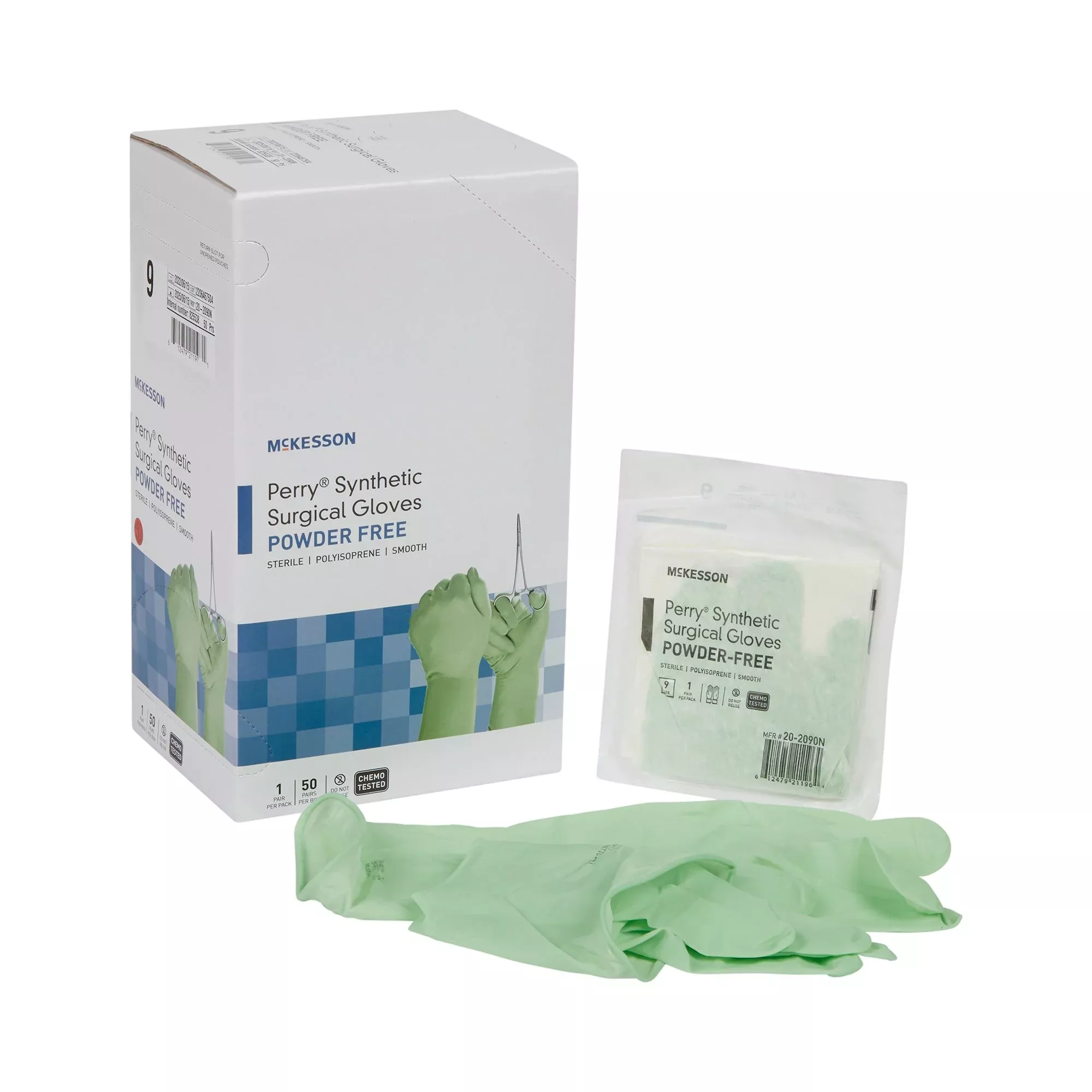 McKesson 20-2090N Perry Performance Plus Polyisoprene Surgical Glove, Size 9, Green