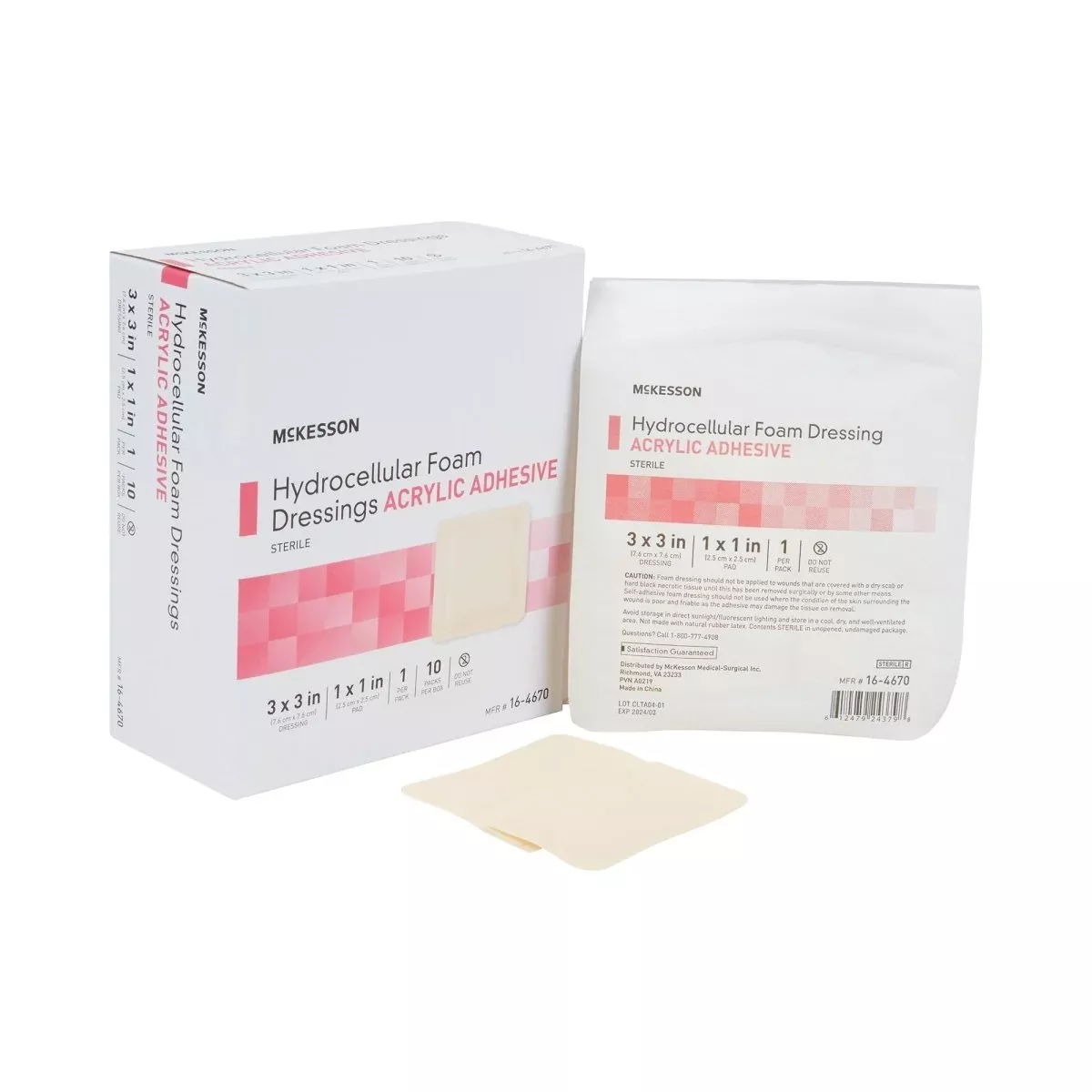 McKesson Adhesive Foam Dressing with Border, 3 x 3 Inch