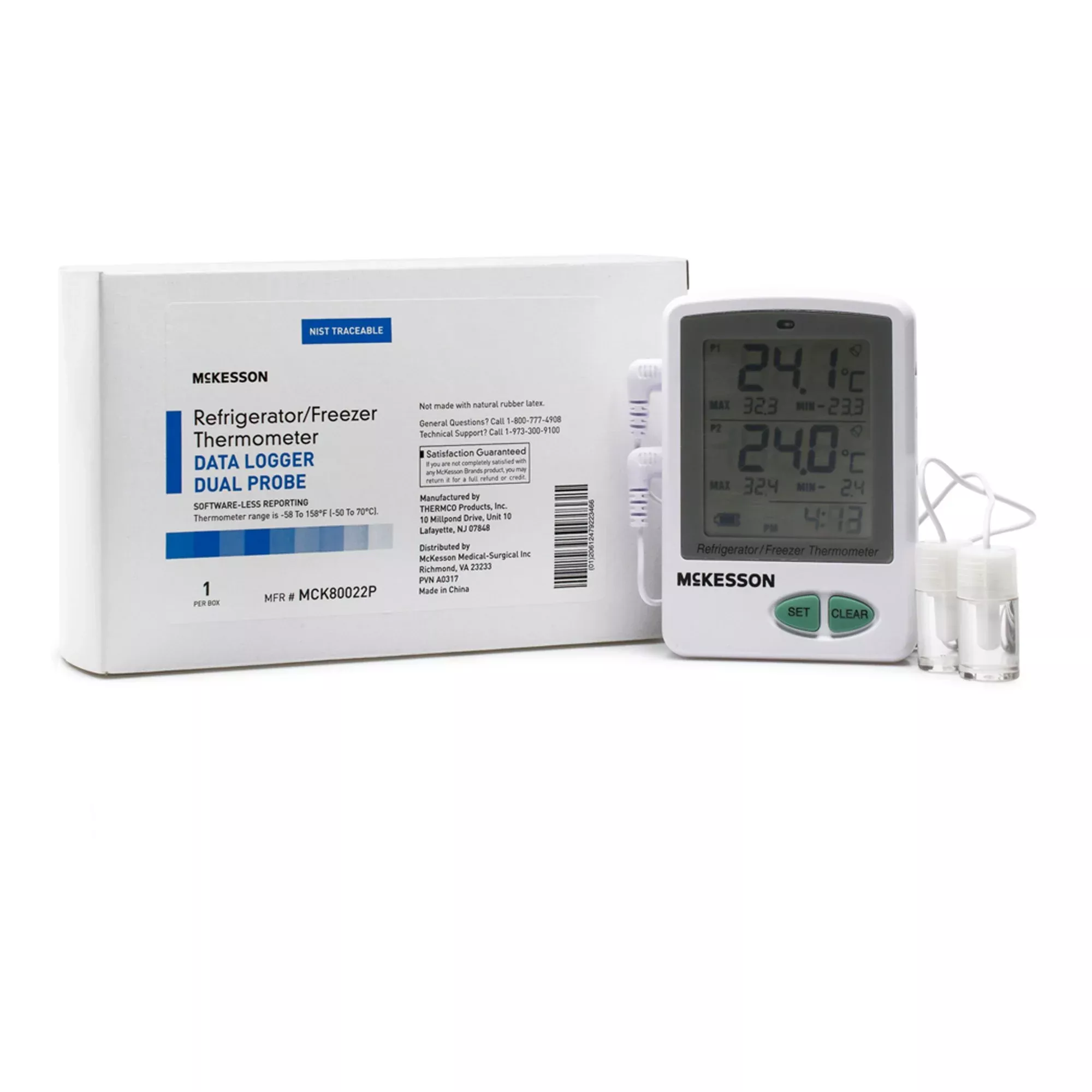 McKesson Datalogging Refrigerator / Freezer Thermometer, Digital Display