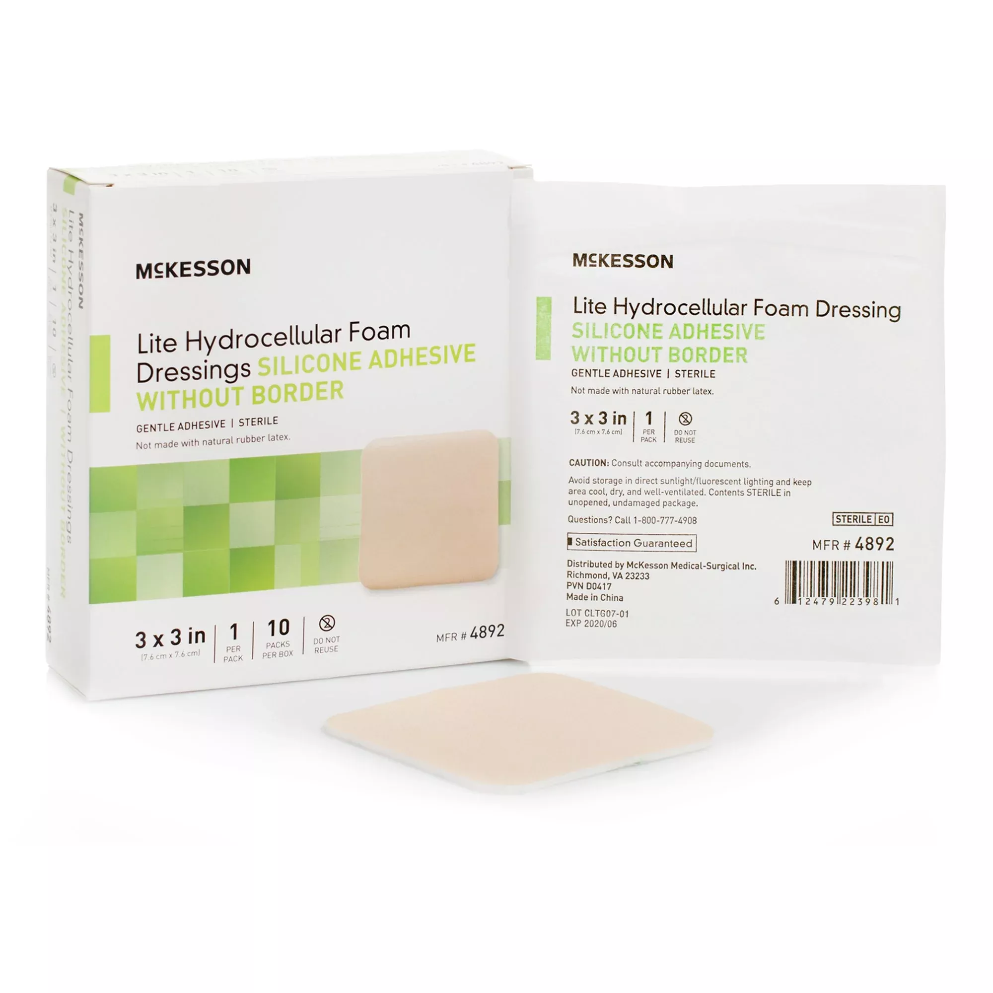McKesson Lite Hydrocellular Foam Dressing w/ Silicone Adhesive w/o Border, 3 x 3