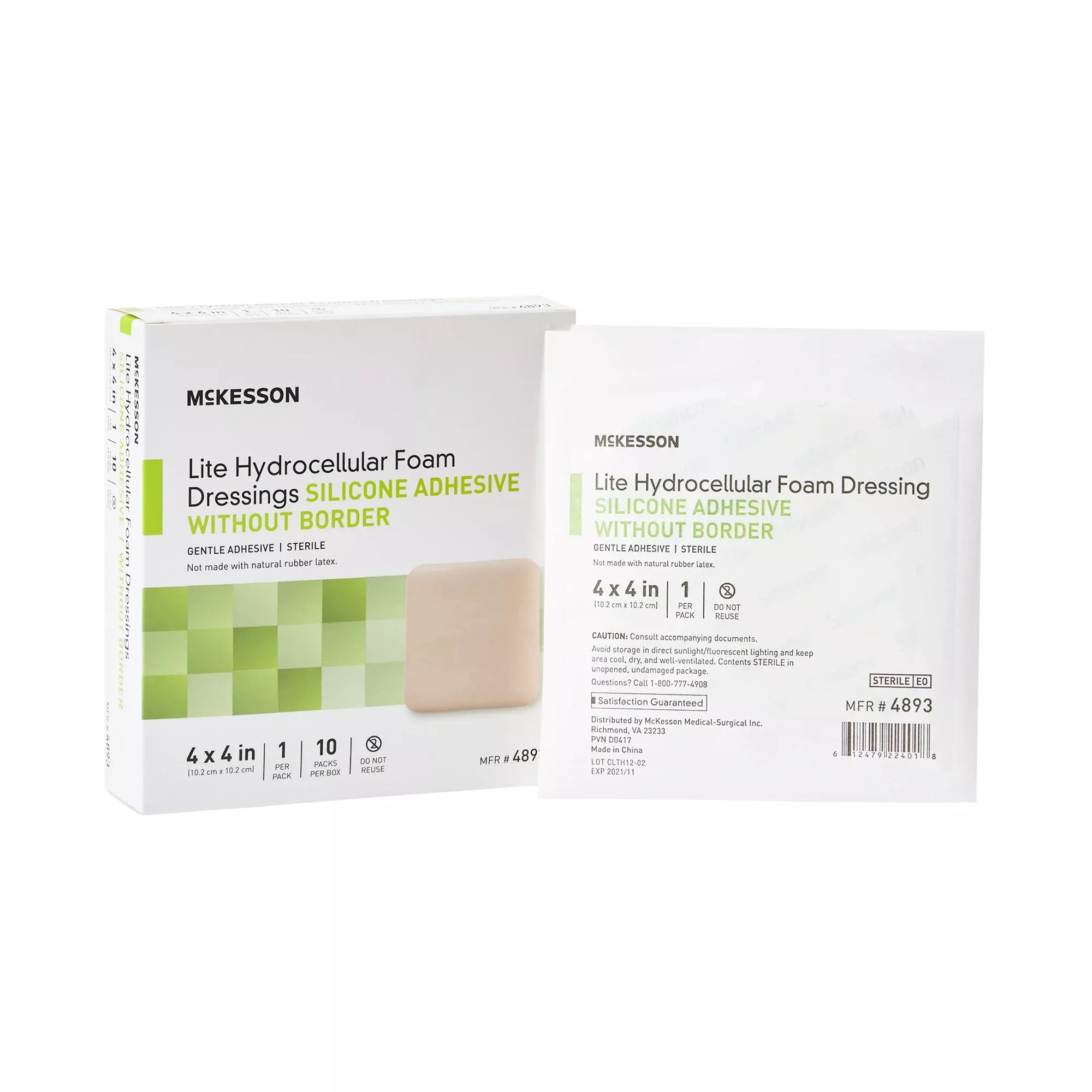 McKesson Lite Hydrocellular Foam Dressing w/ Silicone Adhesive w/o Border, 4 x 4