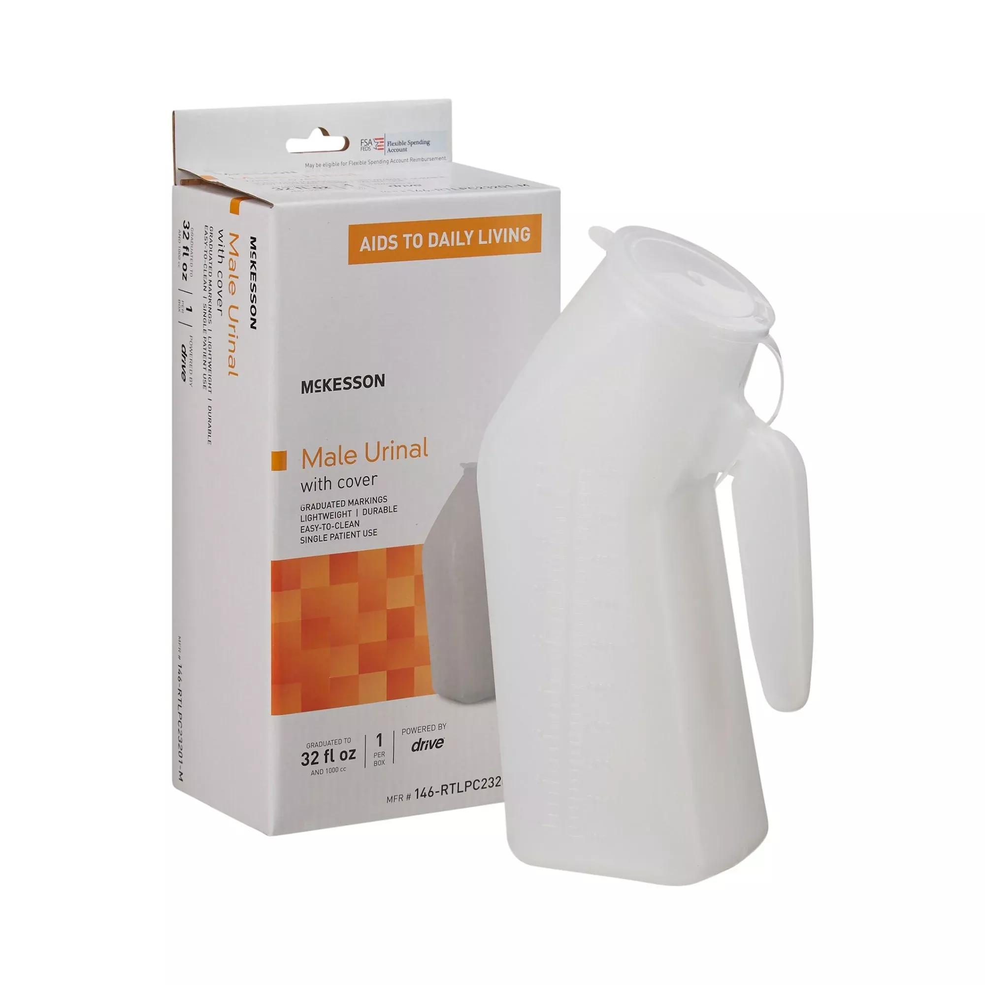 McKesson Male Urinal 32 oz. / 946 mL With Closure Single Patient Use #146-RTLPC23201-M