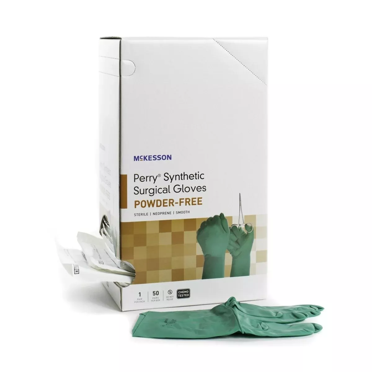 McKesson Perry Polychloroprene Standard Cuff Length Surgical Glove, Dark Green
