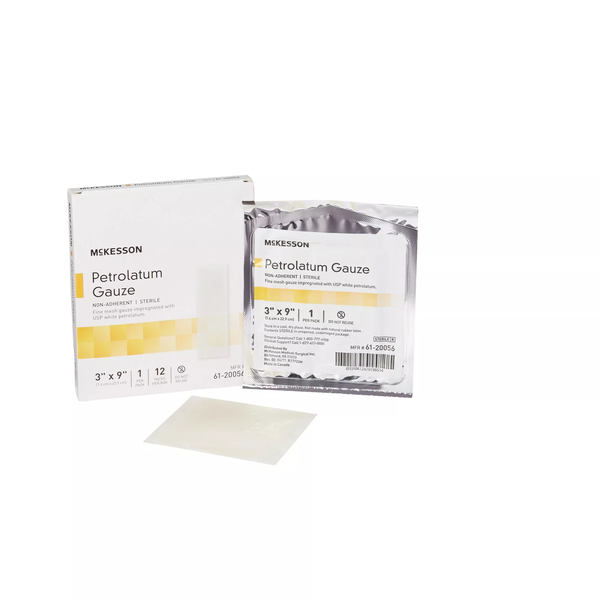 McKesson Petrolatum Impregnated Dressing Rectangle 3 X 9 Inch Sterile #61-20056