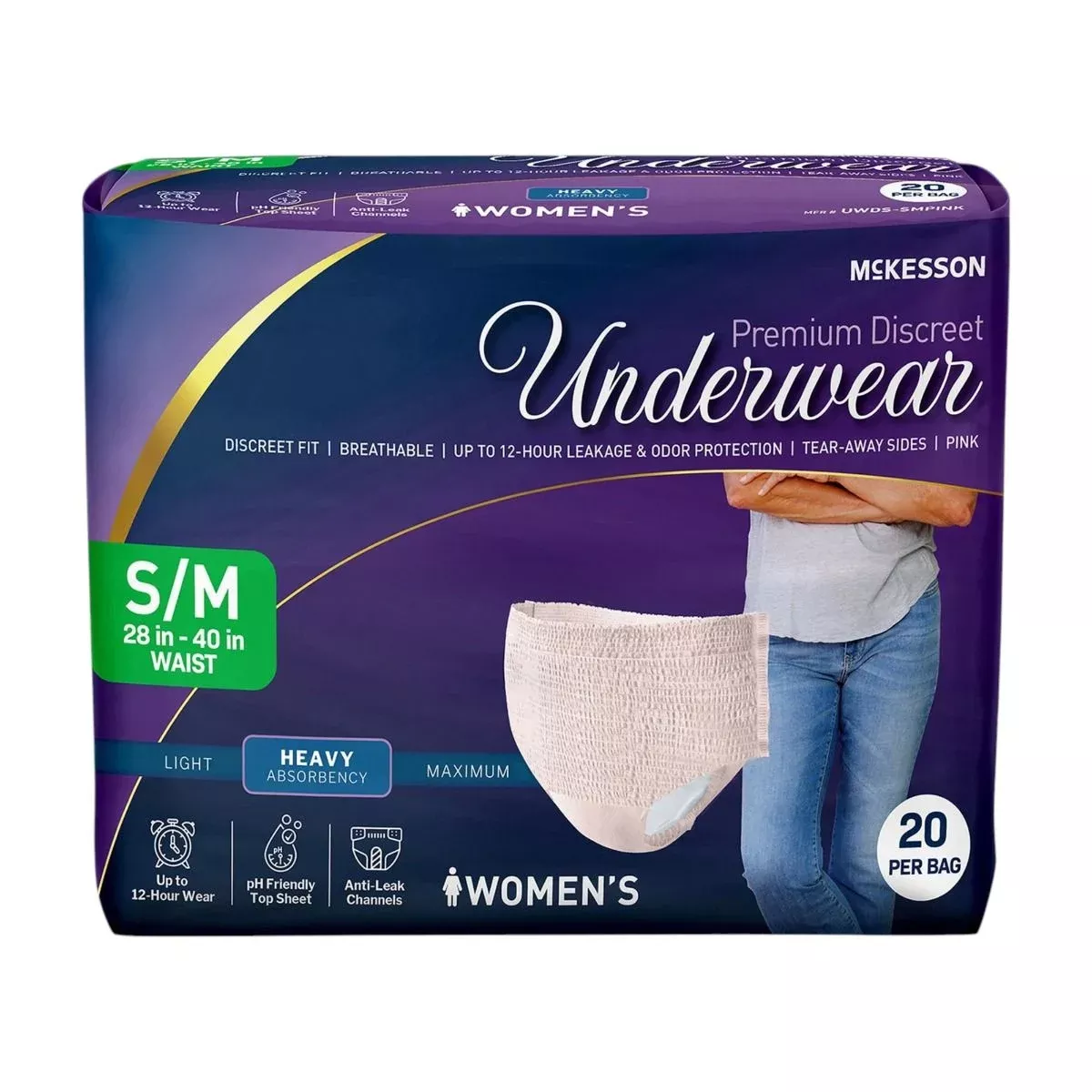 McKesson Premium Discreet Female Underwear, Pink - S-XL