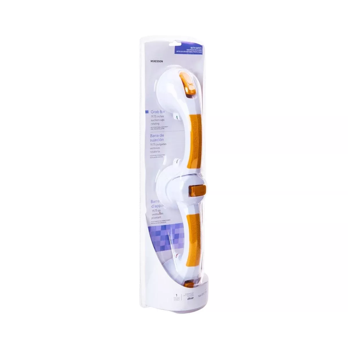 McKesson Rotating Suction-Cup Grab Bar, White/Yellow Plastic