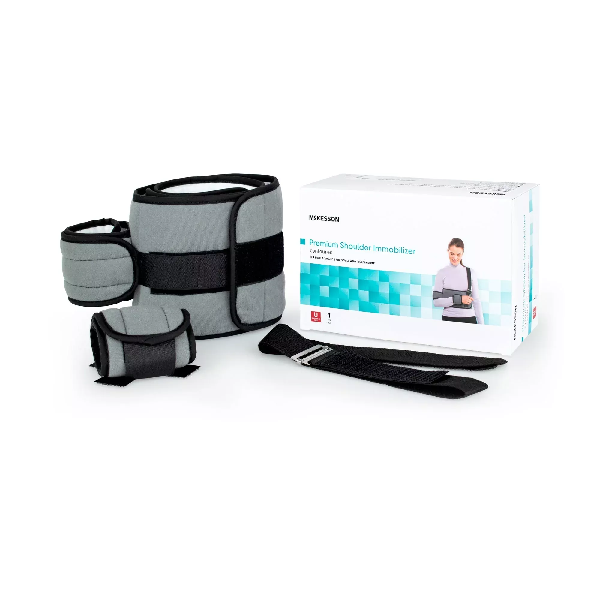 McKesson Shoulder Immobilizer One Size Fits Most Fiberlaminate Waist-Hook and Loop Closure/Shoulder Strap with Buckle/Arm Band and Hand Band Hook and Loop Closure Adjustable Left or Right Arm #155-79-84100C
