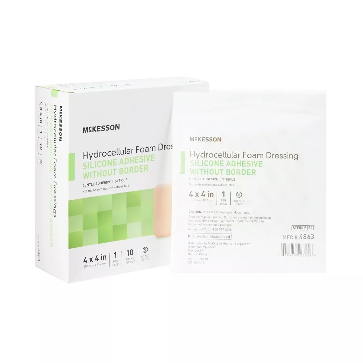 McKesson Silicone Gel Adhesive without Border Silicone Foam Dressing, 4 x 4 Inch