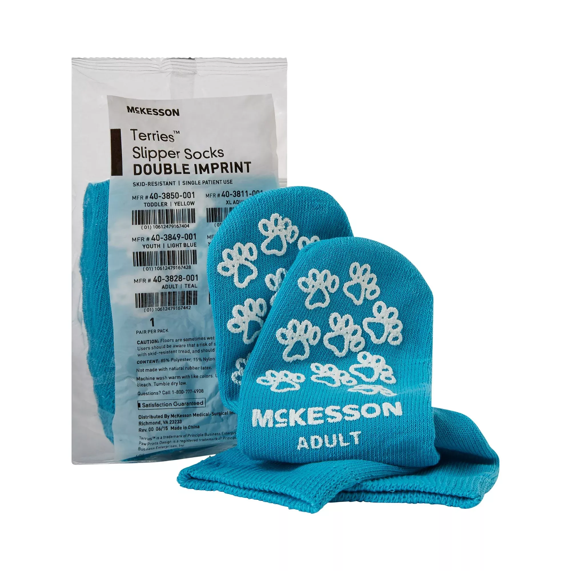 McKesson Terries Adult Slipper Socks Skid-Resistant Tread Sole and Top