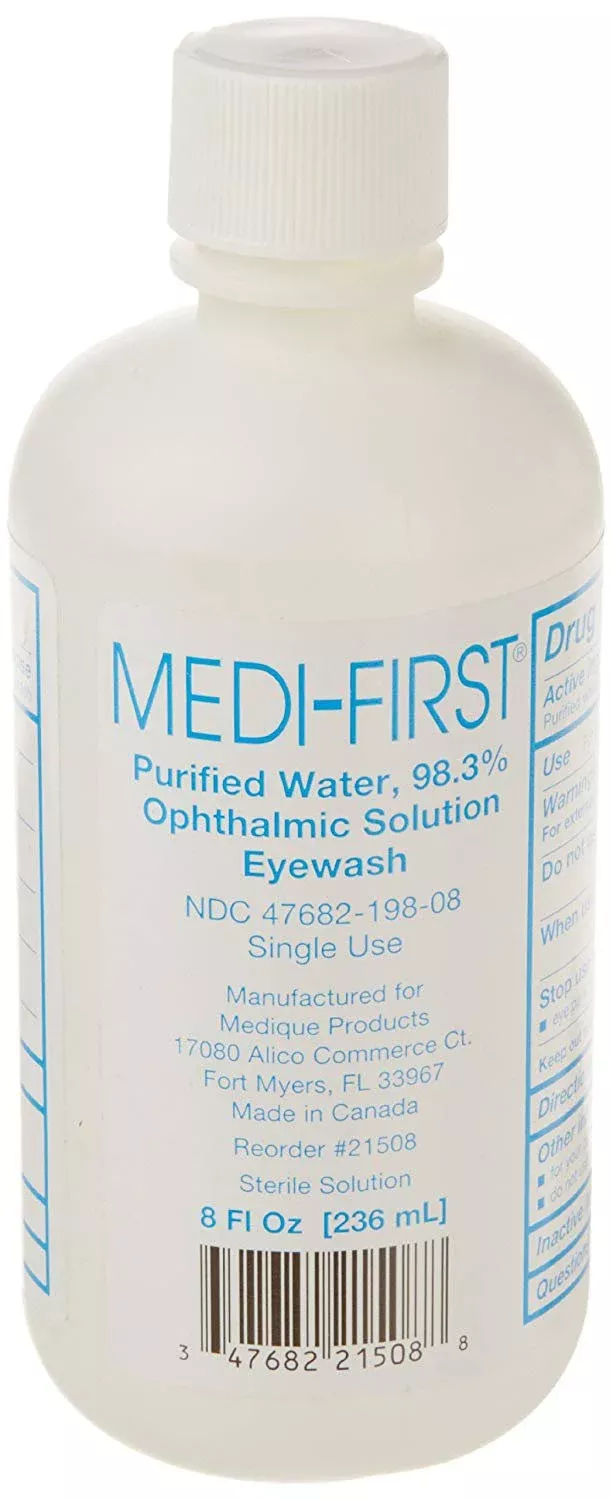 Medi-First Purified Water, 98.3% Ophthalmic Solution Eyewash, 8-ounce Bottle