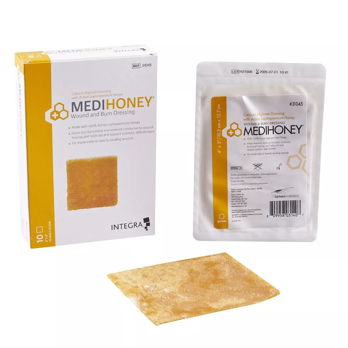 MEDIHONEY 4 x 5 Inch Calcium Alginate Dressing, - 31045
