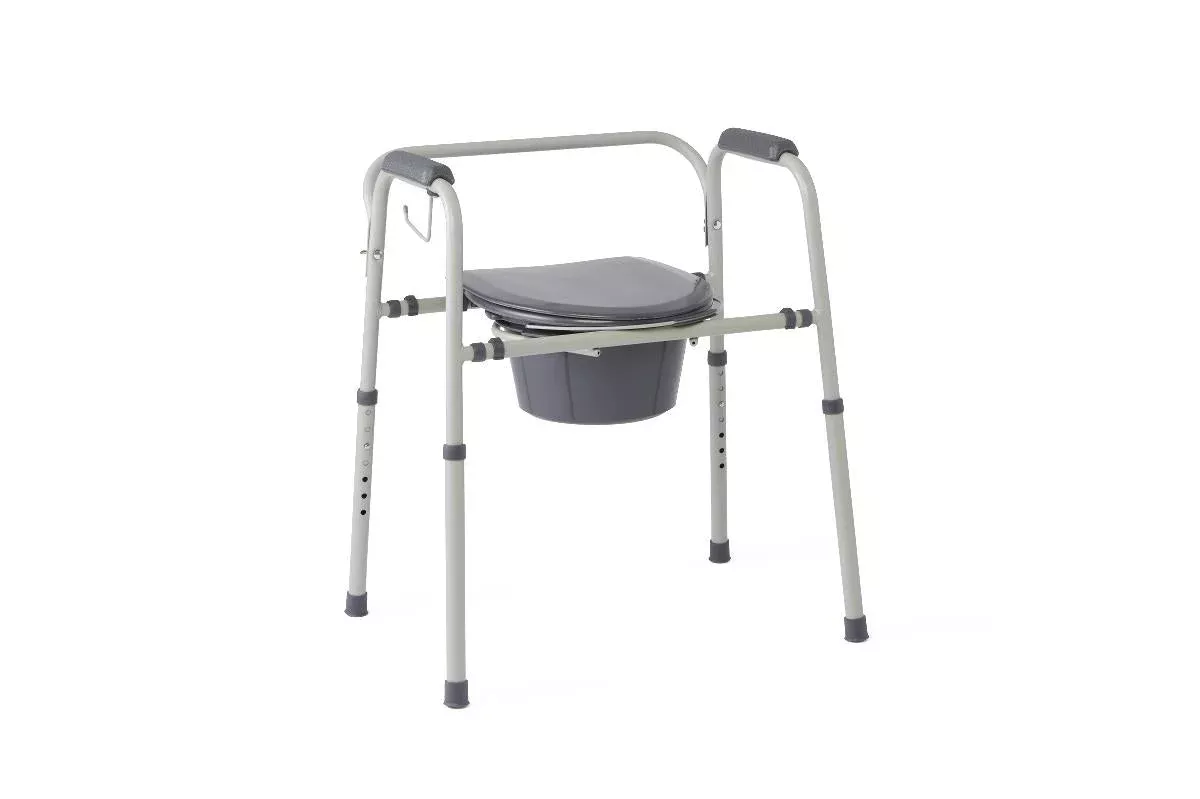 Medline Knockdown Steel Bedside Commode with Microban, Gray #MDS89664KDMBG