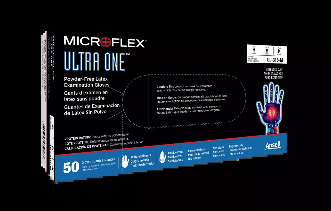 Microflex Ultra One Powder-Free Extended Cuff Latex Exam Gloves